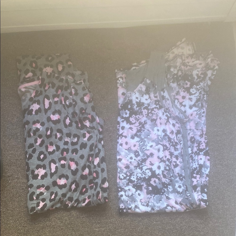 Pink and Gray Patterned Pajama Pants Set